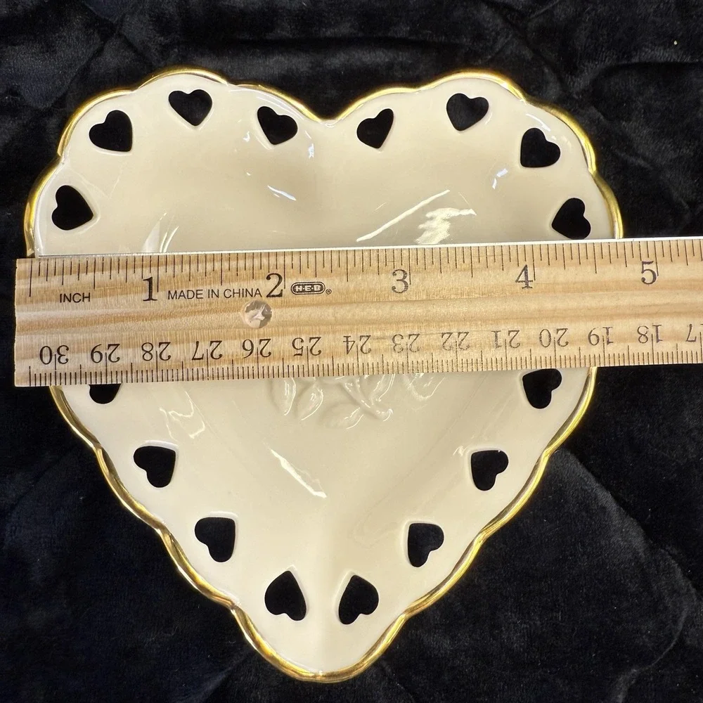 Lenox Heart‎ Shaped Embossed Rose, Gold Trim, Trinket Ring Dish